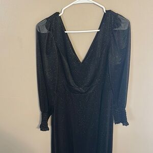 Elegant Floor Lenth Black Glitter Dress